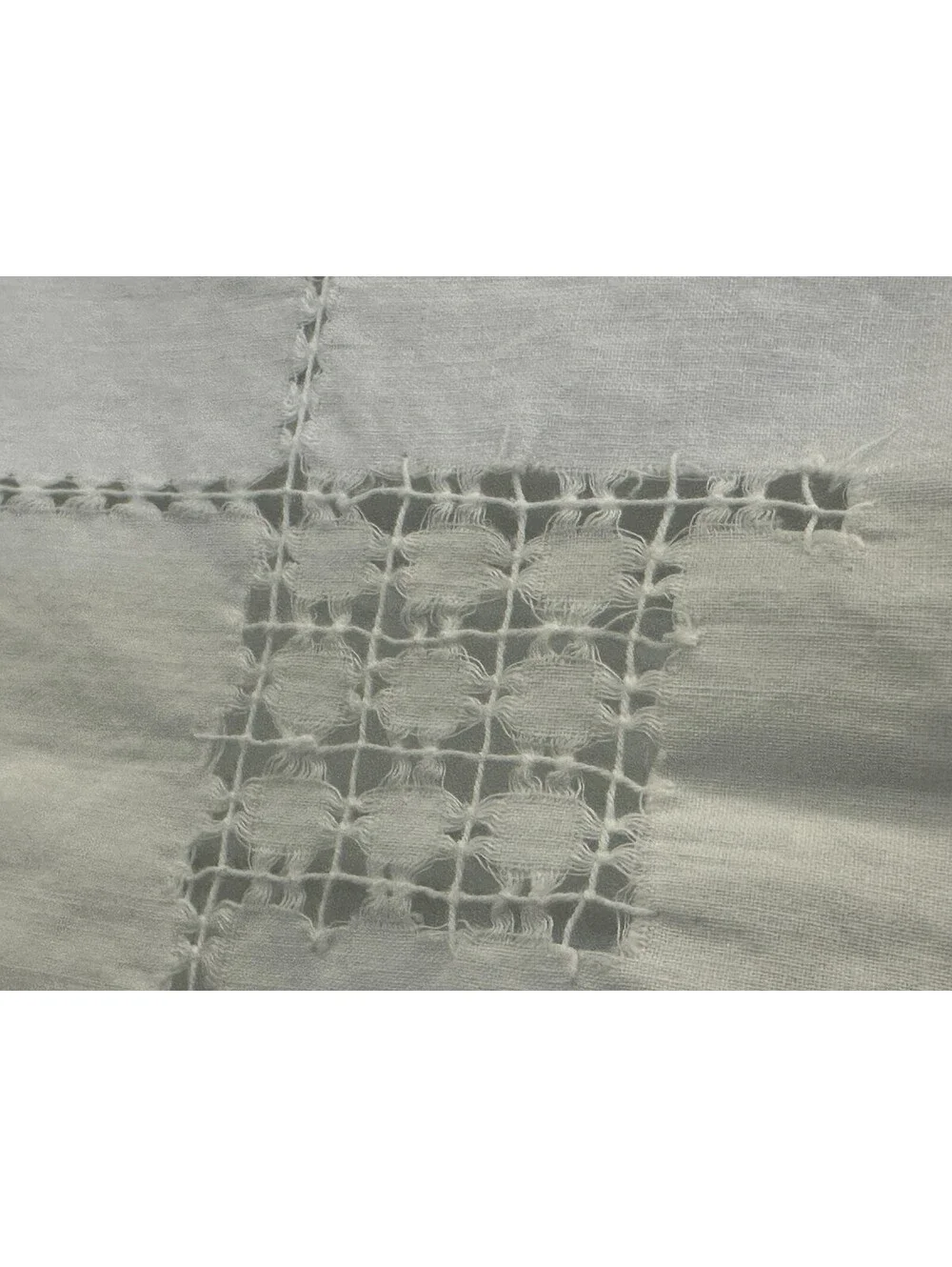 Vintage Cutwork Geometric Card Table Tablecloth Topper Handmade Embroidered